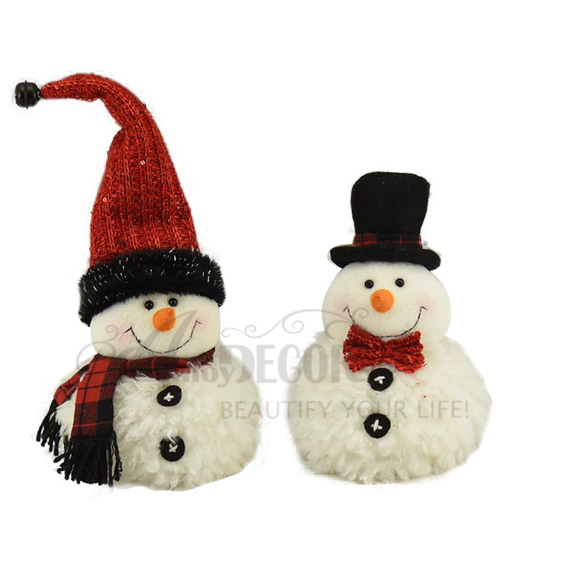 2asst.fabric Sitting Snowman Décor