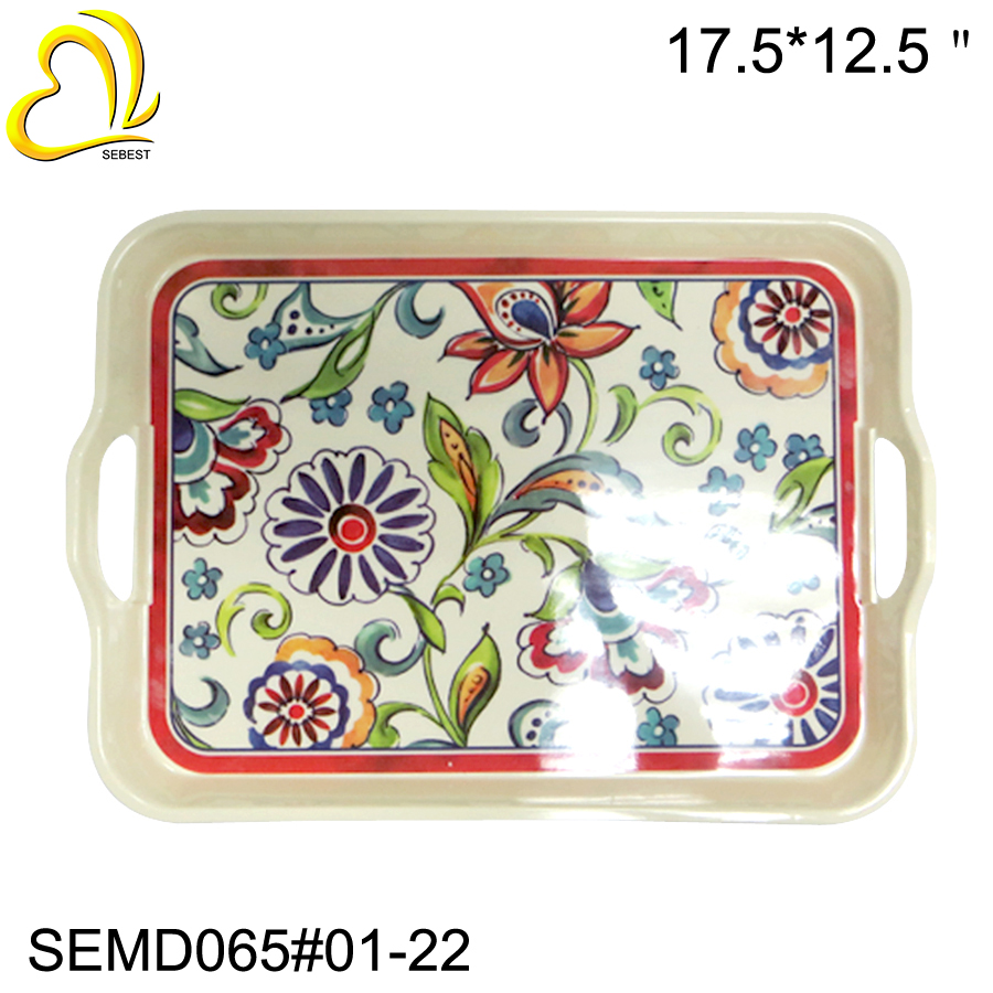 1 SEBEST Rectangular Melamine Serving Tray With handles SEMD065#01-22