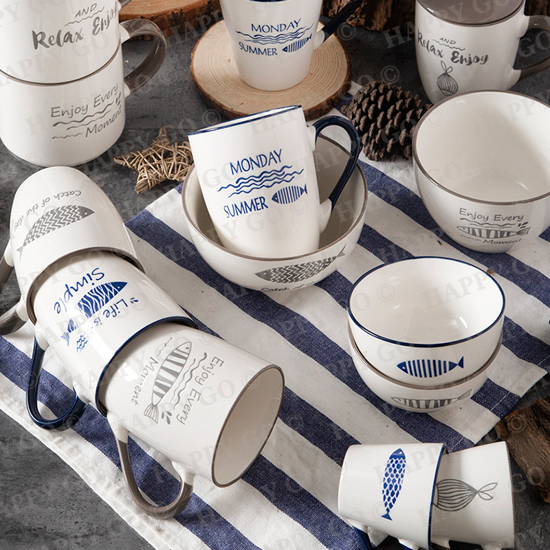 Silk screen printint Fish design new bone china mug