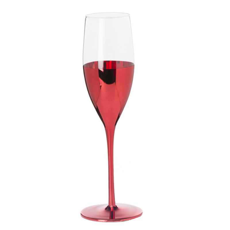 Clear champagne glass with red plating