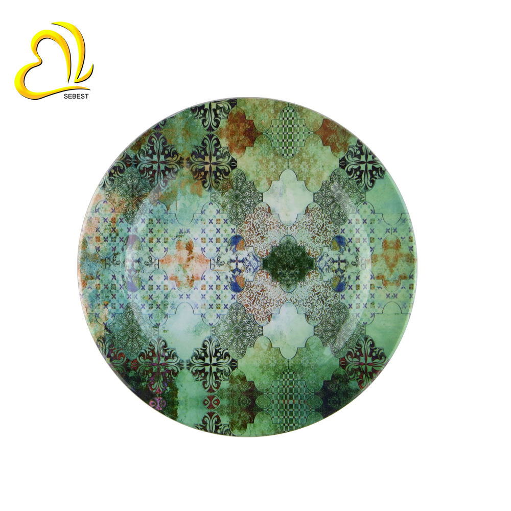 1 SEBEST Green Plaid Melamine Plate SEMD098#07