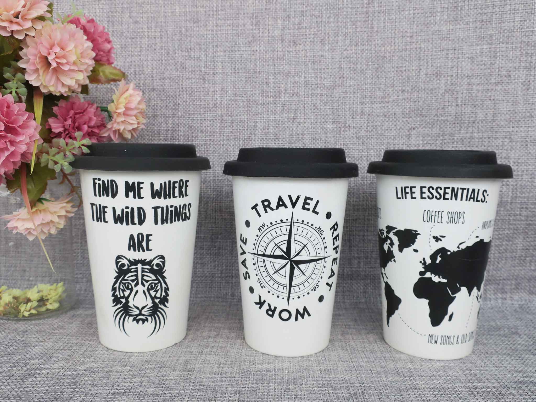 Mug mug mug mug ceramic travel mug with silicone lid & sleeve