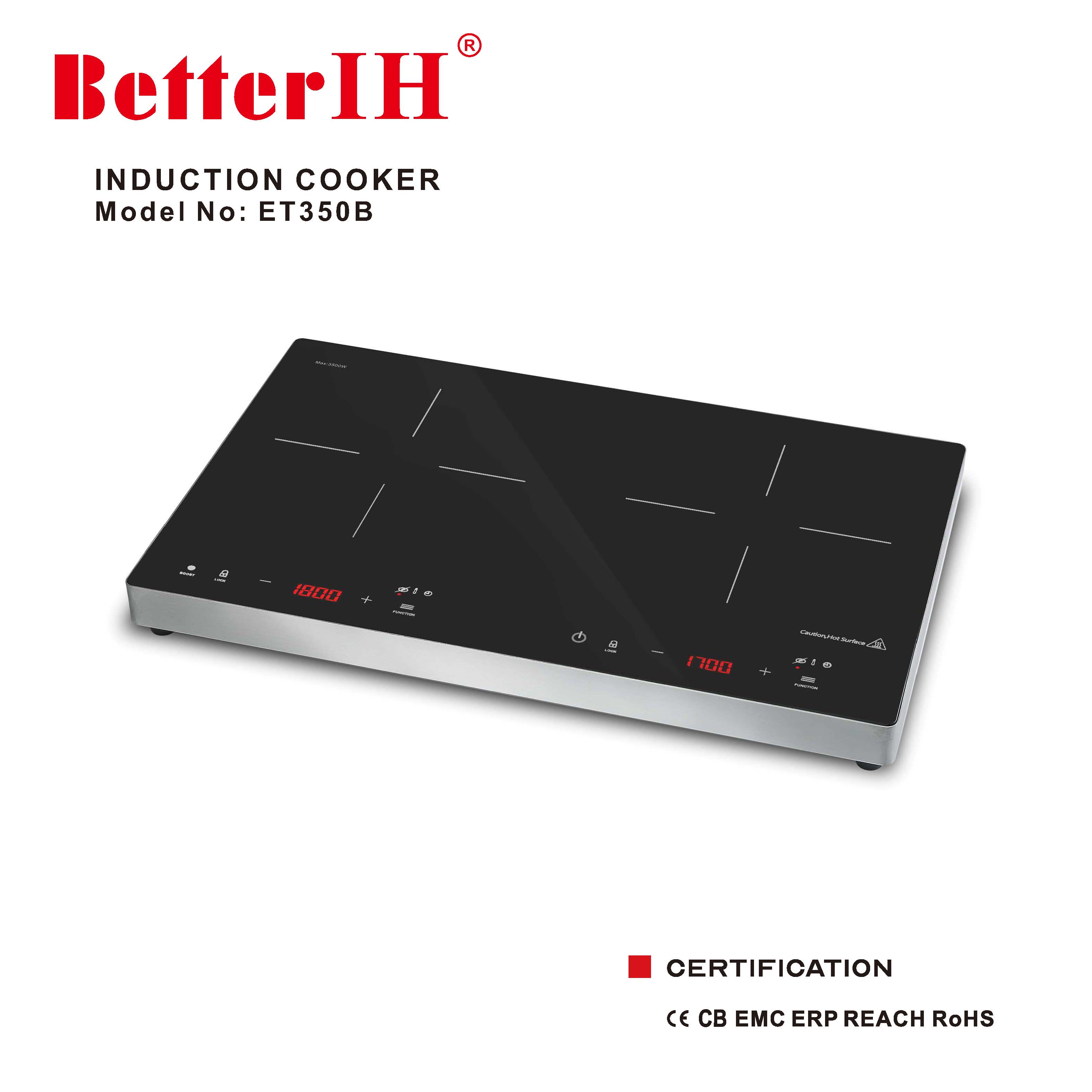 BetterIH induction cooker, Double induction plate, High power with CE/CB/KC certificate.