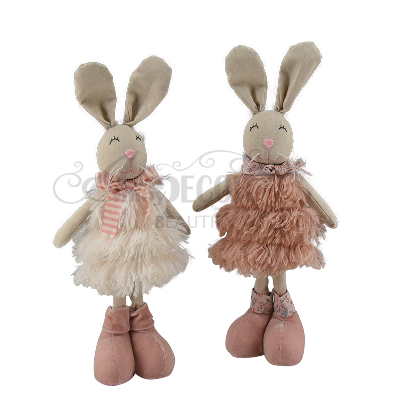 2asst Fabric Standing Fur Rabbit Girl