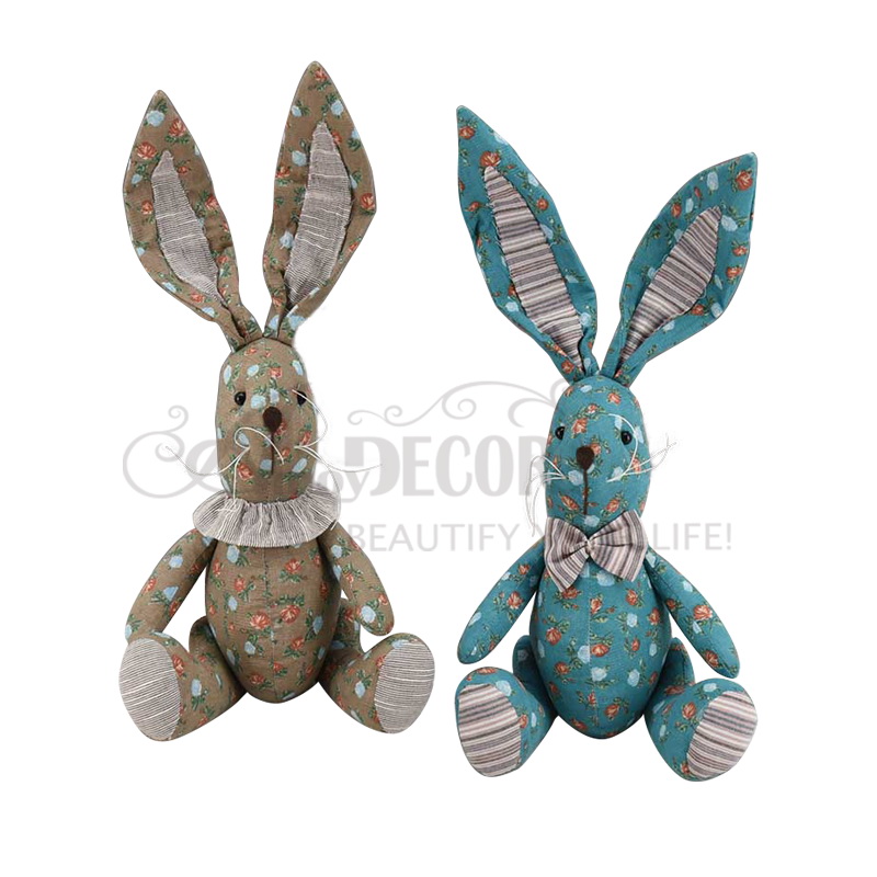 2asst. Fabric Sitting Bendable Rabbit Decor