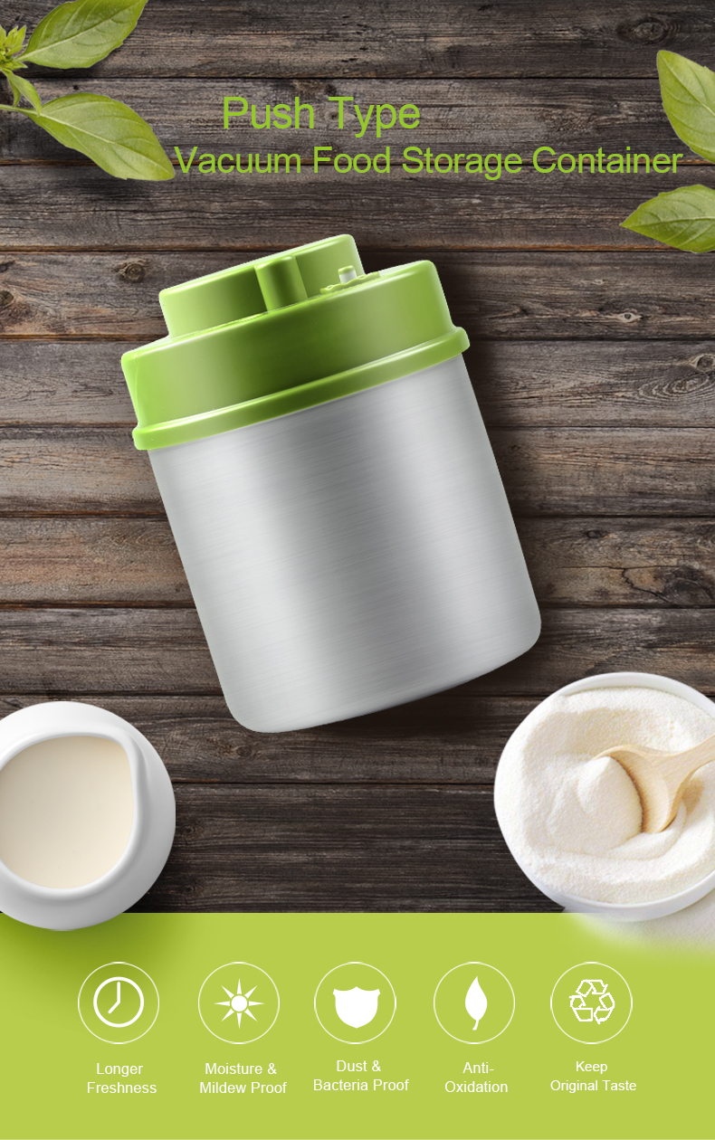 0.7L vacuum food storage container fresh keeping preservation airtight press pump type SS stainless steel canister container