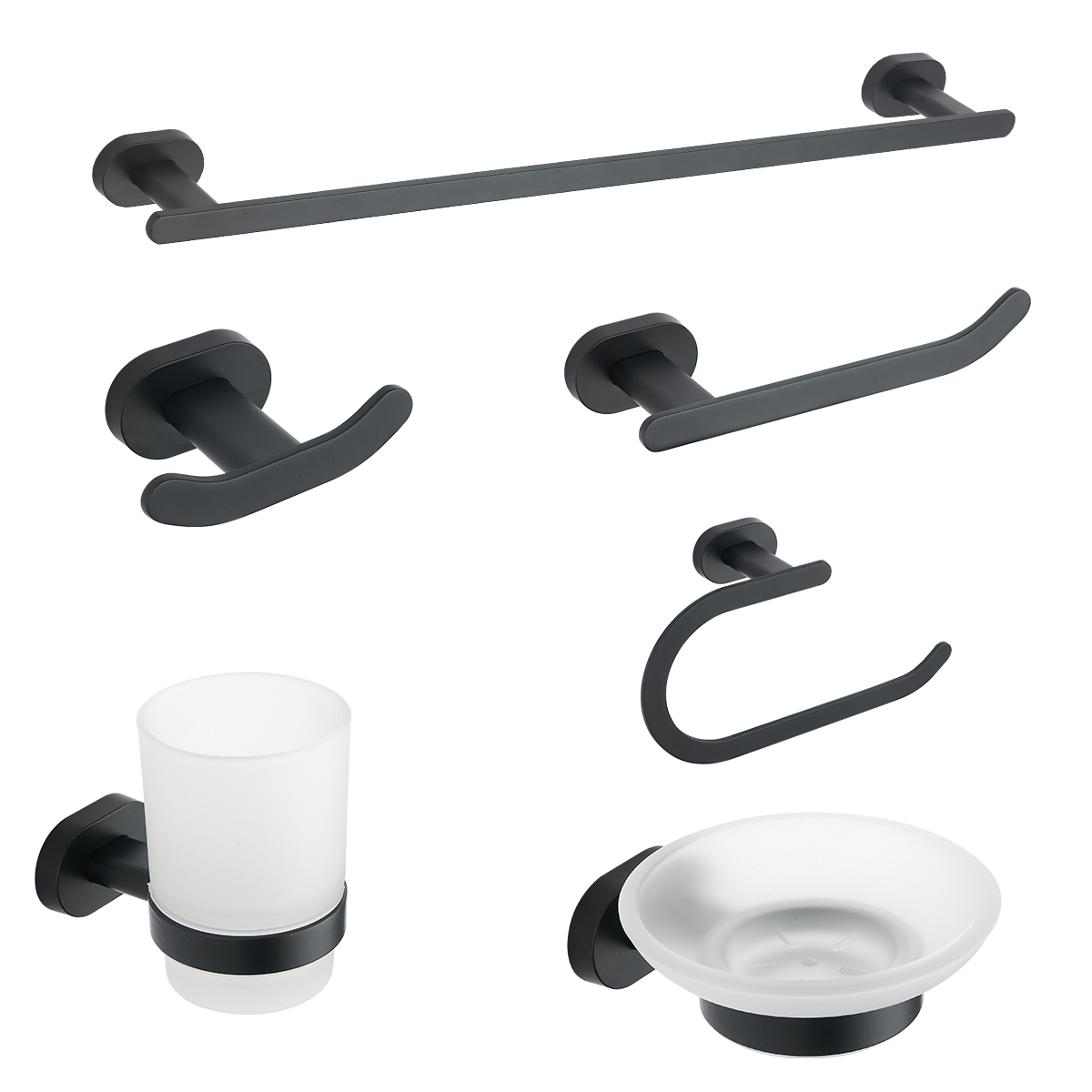 6 pieces sanitary modern design black bathroom accessories