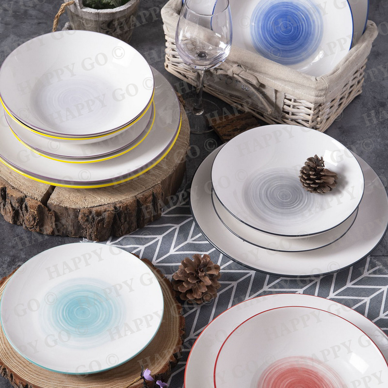 18pcs Porcelain Dinner Set With Pad Printig (26.5cm Dinner Plate,19cm Salad Plate,20cm Soup Plate Each Item 6pcs)