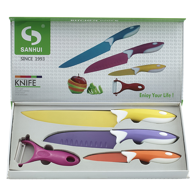 4 PC NON-STICK KNIFE SET (PP & TPR handle)