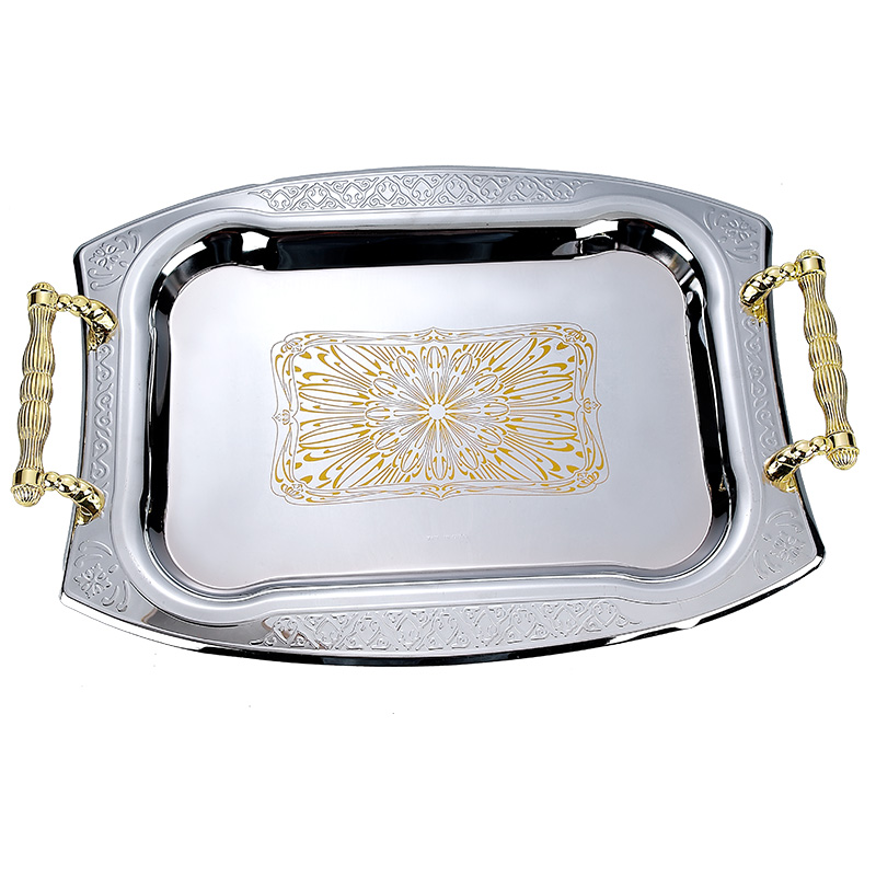 Chrome plated iron tray silver colour with gold print