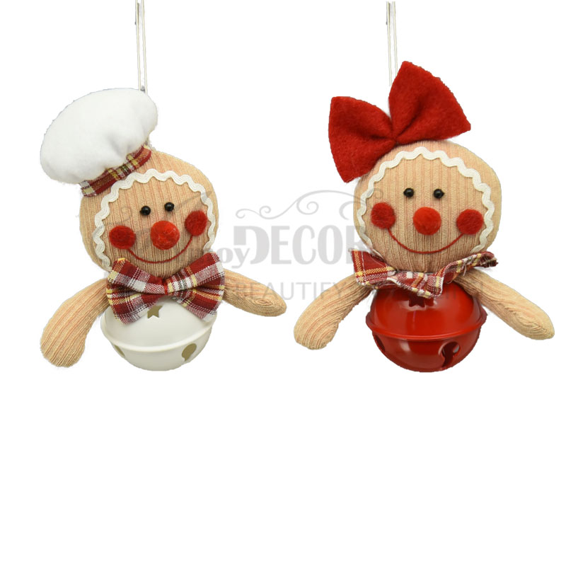 3asst Fabric Gingerbread W/Jingle Bell