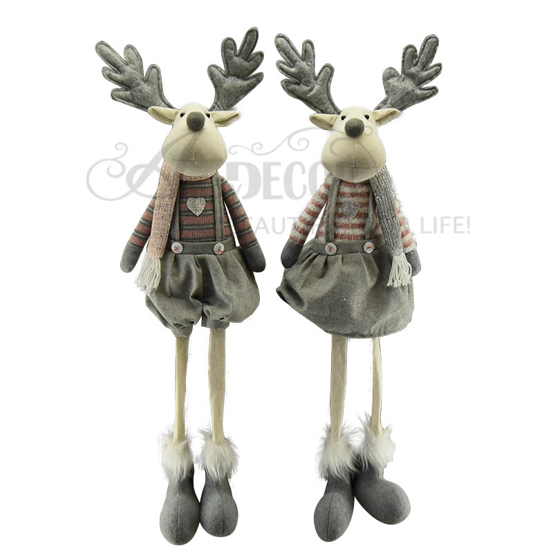 2asst Fabric Sitting Moose W/Grey Overall