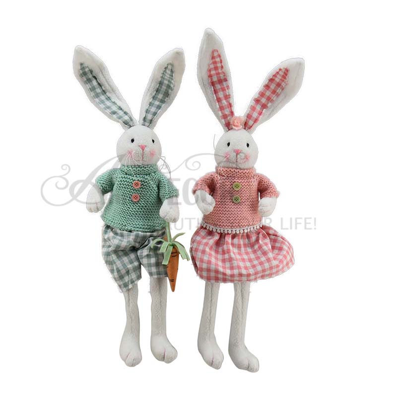 2asst. Fabric Sitting Boy&girl Rabbit W/Long Legs