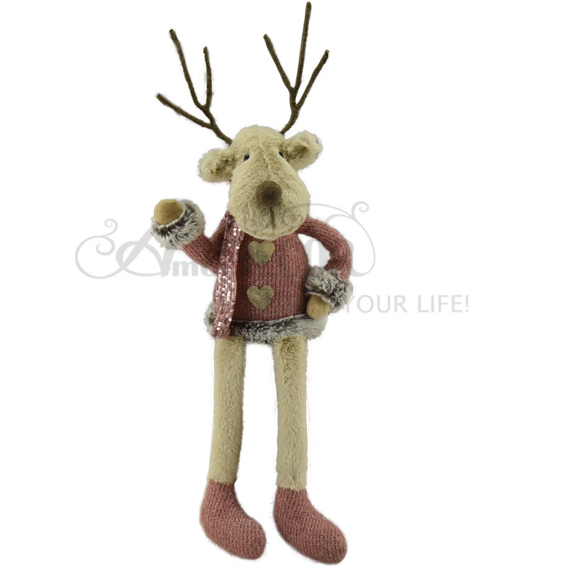 1asst.fabric Sitting Reindeer W/Soft Legs