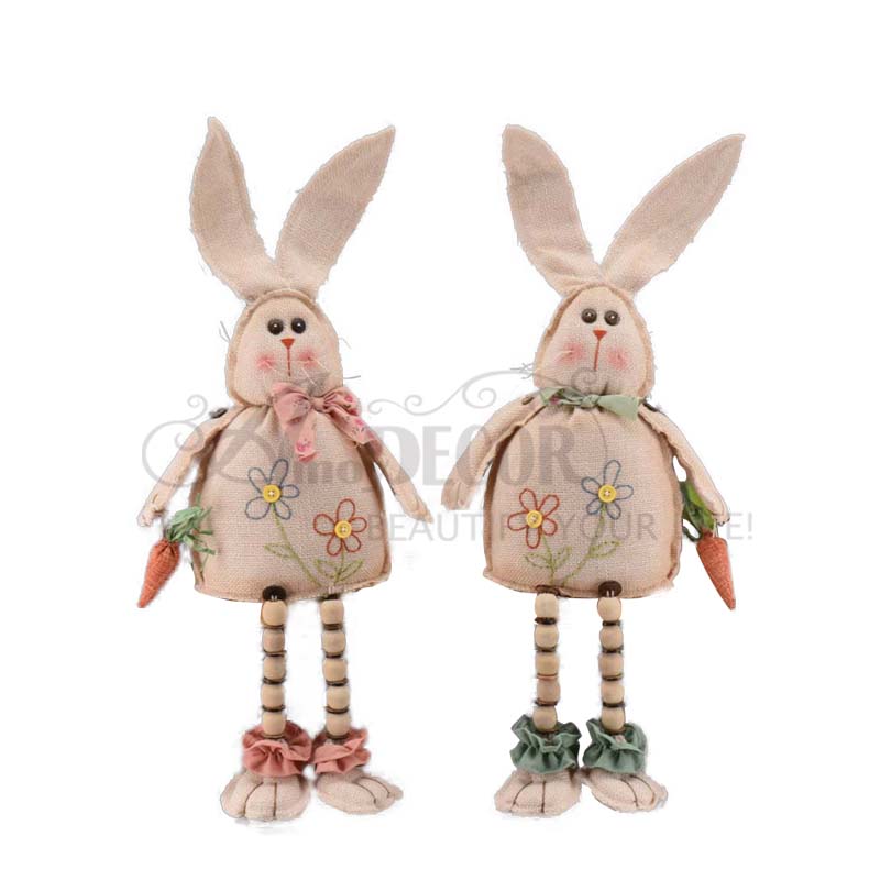 2asst. Fabric Sitting Rabbit W/Bead Legs