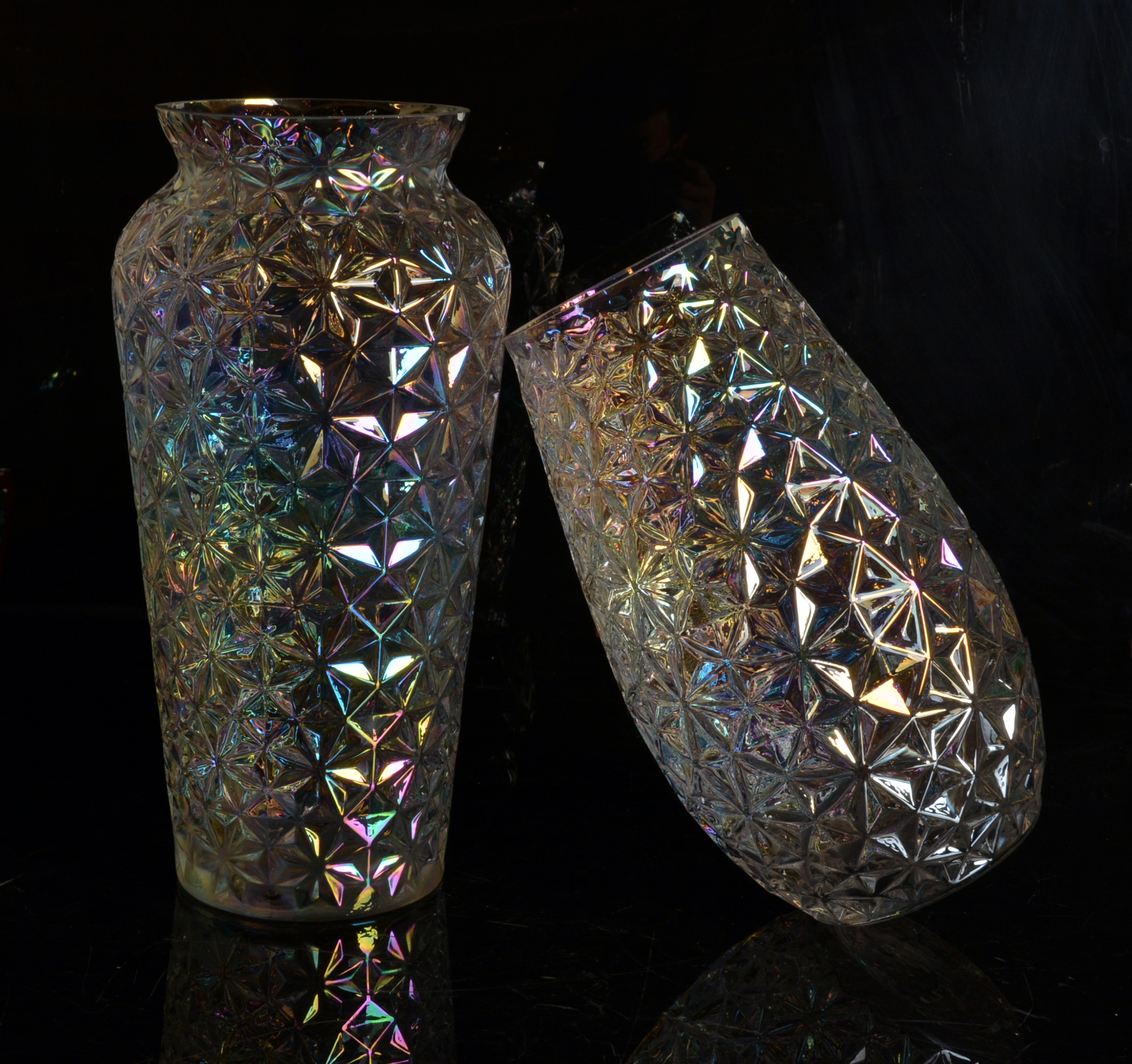 Glass vase with colorful water