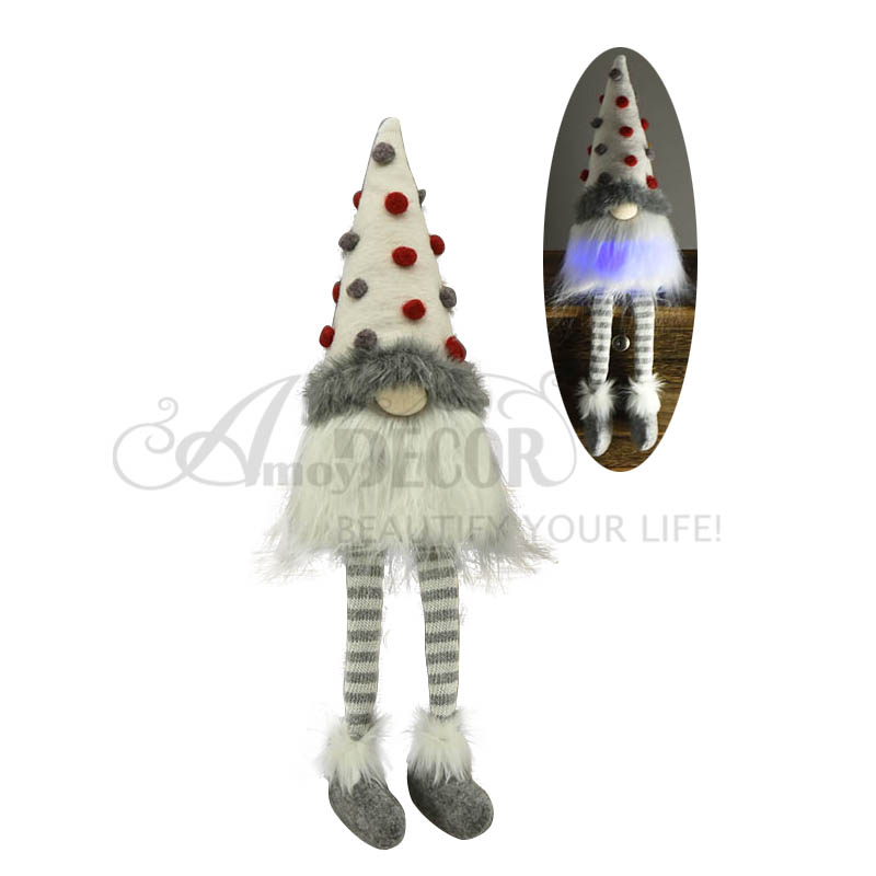 1asst.fabric Sitting Gnome With LED Light & Soft Legs