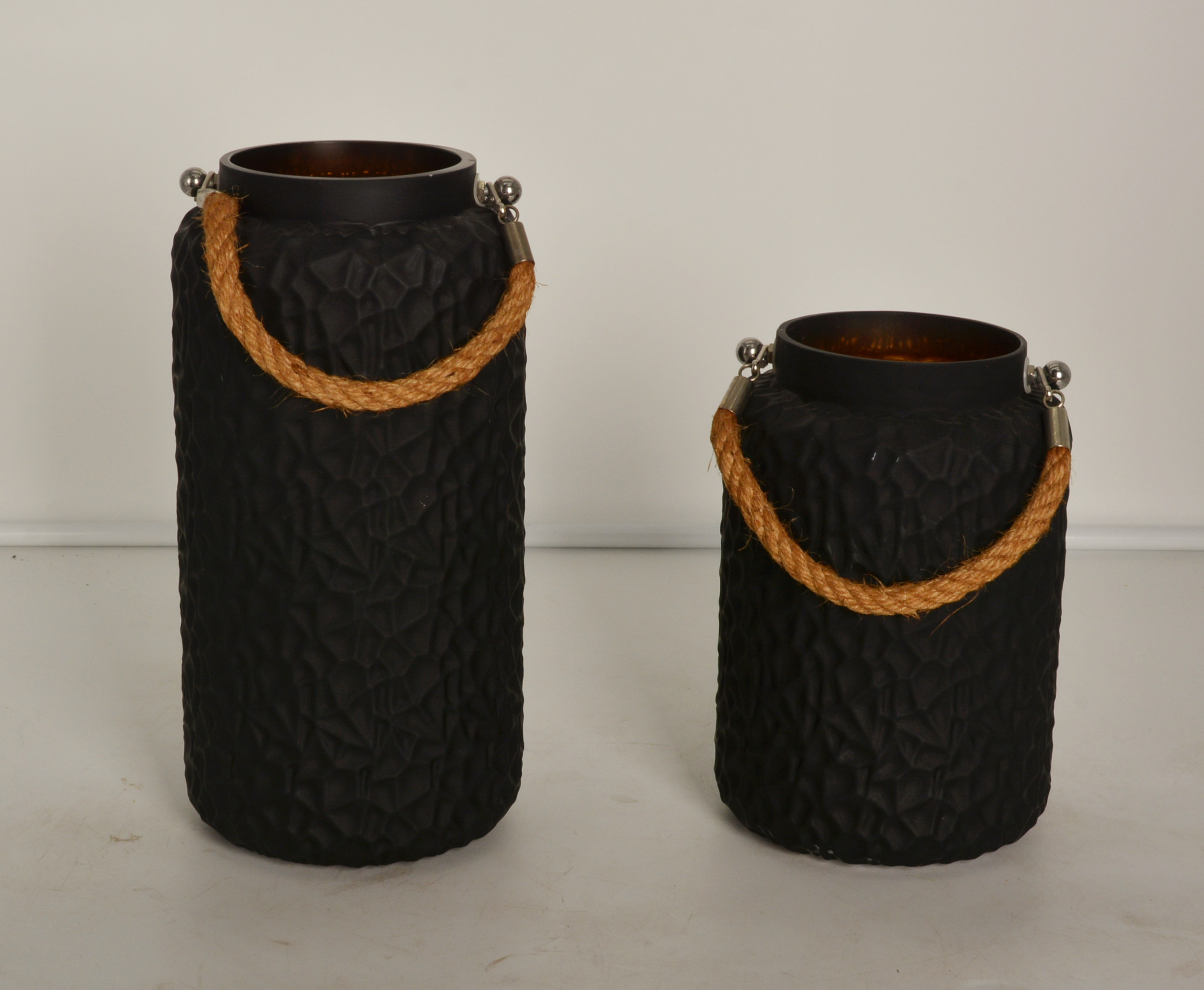 eletroplate glass candle with hemp rope