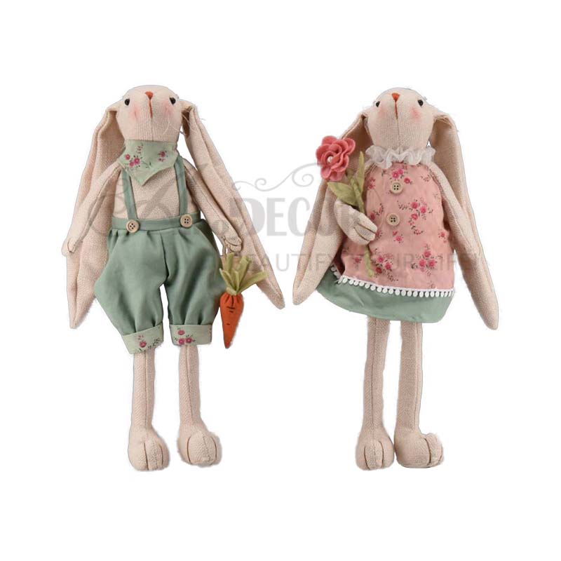 2asst. Fabric Sitting Rabbit W/Long Legs