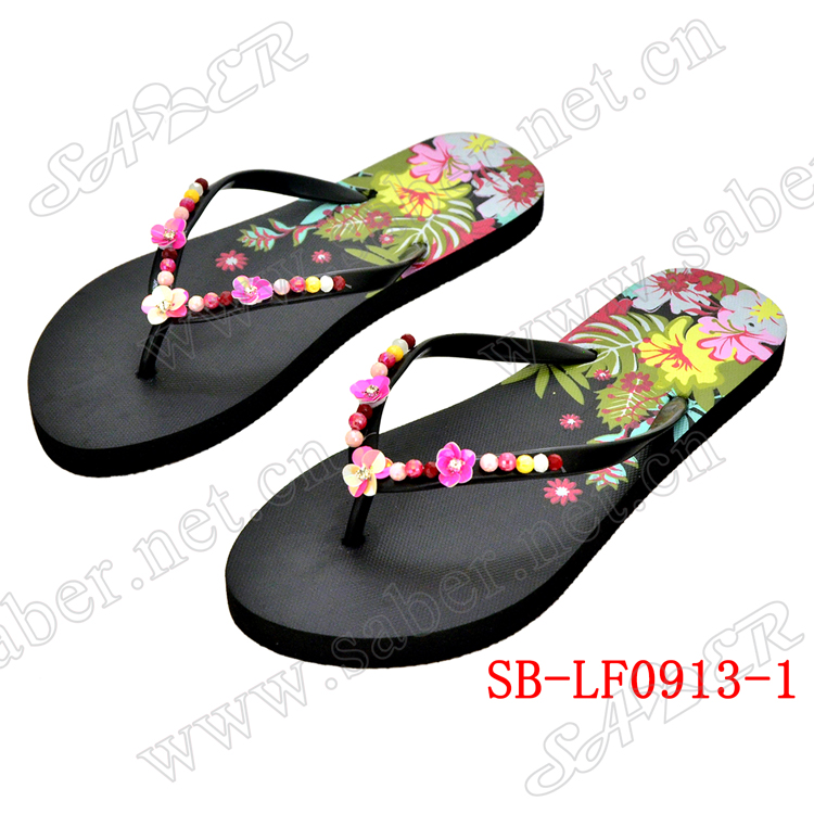 Beach Latest Woman beads decoration PVC PE Flip Flop