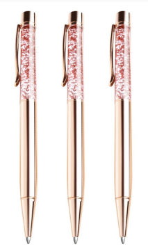 Floating Golden Flakes metal crystal ball pen with glitter and Gold foil Metal Ball Pen