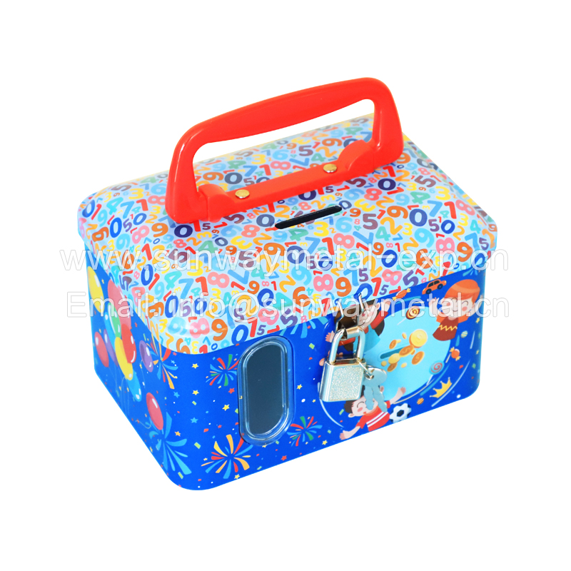 Coin bank piggy bank money box with handle and window