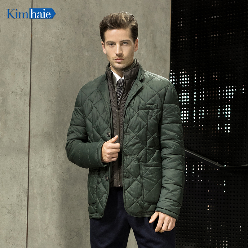 Men's green light warm fake down jacket