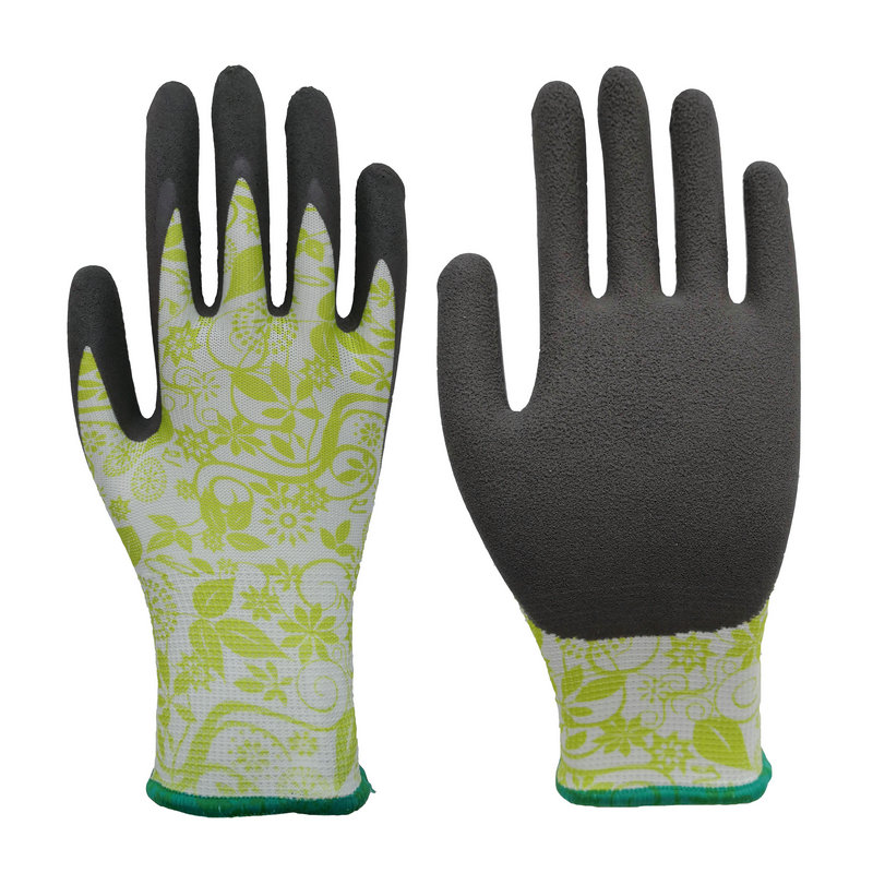 Gardening gloves,foam latex palm coated glove with color printing liner, softer feeling