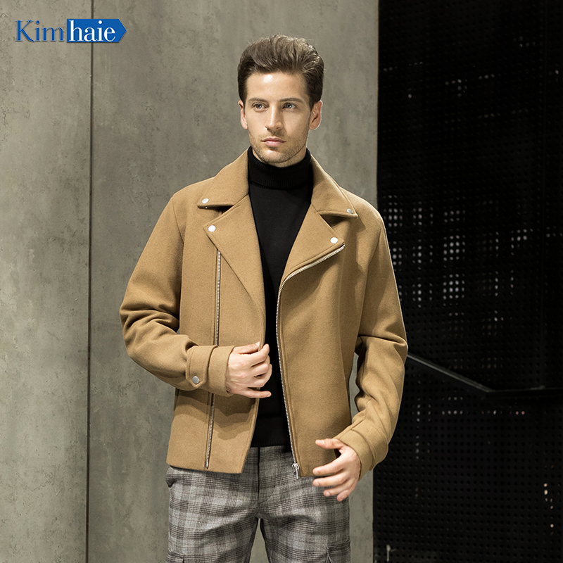 Men' s brown big turn-down lapel woolen fashion jacket