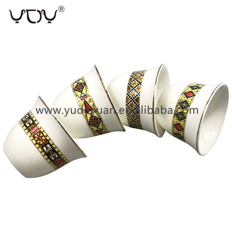personalized design without handle 80cc ceramic arabic coffee cawa cup set with gold rimmed