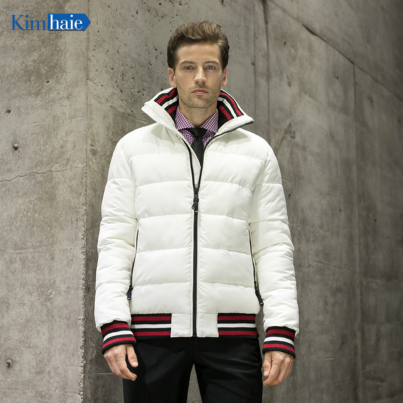 Men's white stand collar fake down jacket