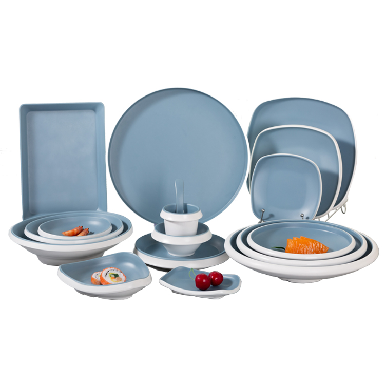 new reusable melamine blue and white cafe plates