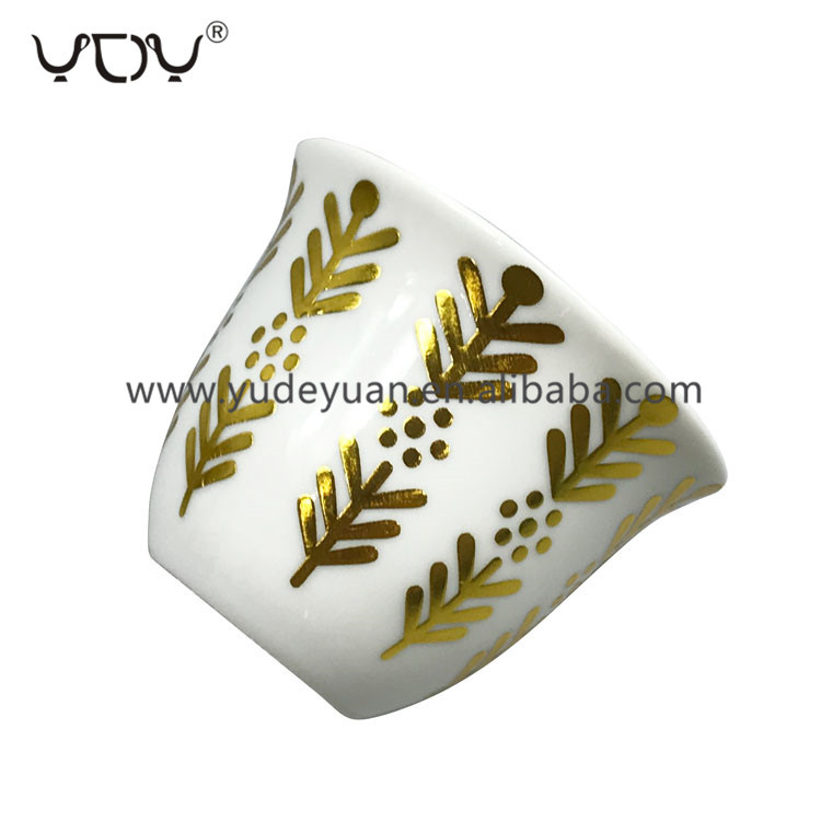 Chaozhou YDY factory gold printing white porcelain new bone china arabic 12 pcs cawa cup