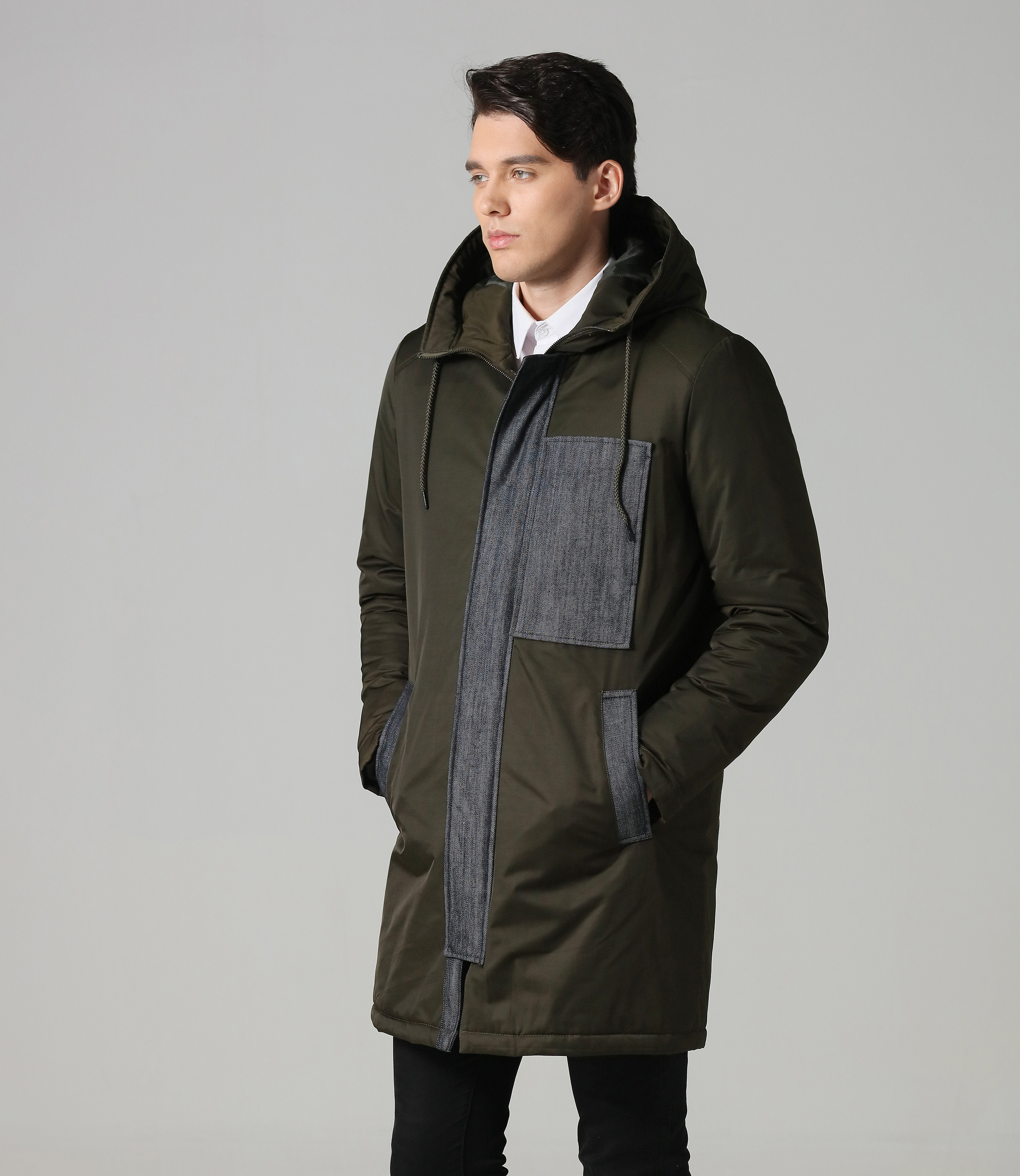 men's padded jackey parka hood contrast color