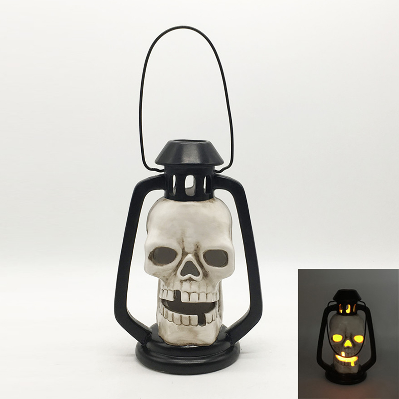 Halloween Ceramic Skull Lantern with Led Light