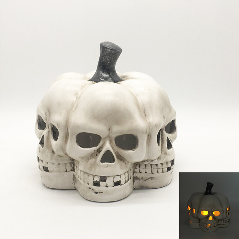 Creative Halloween Ceramic Skull Pumpkin Lantern with Led Candle