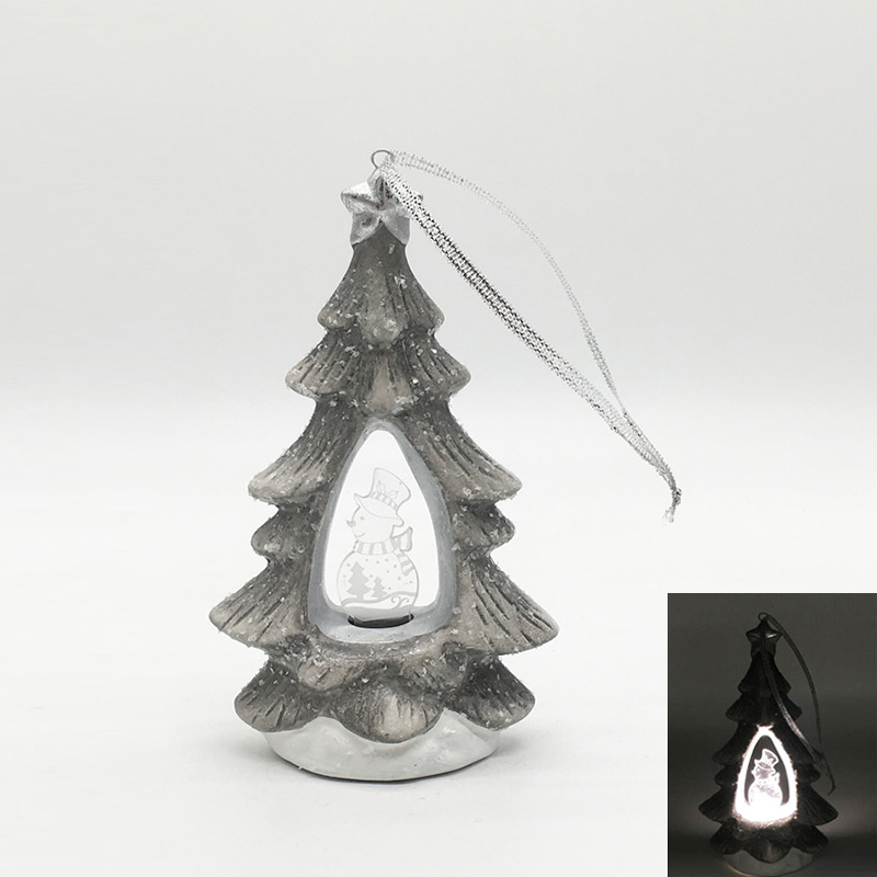 Hanging Ceramic Christmas Tree with Snowman Acrylic Led Light