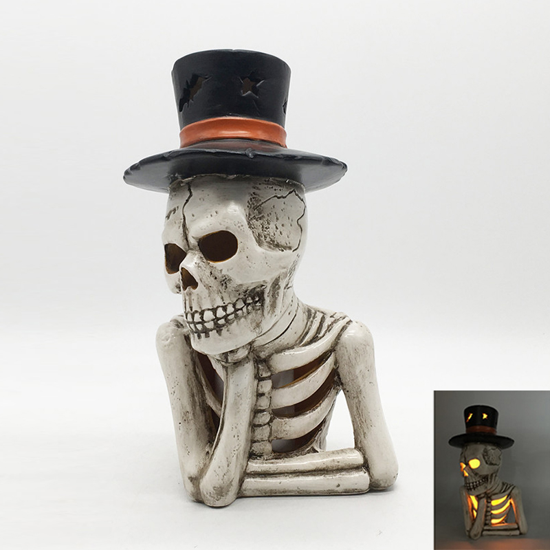 Halloween Ceramic Skeleton Lantern with Led Candle