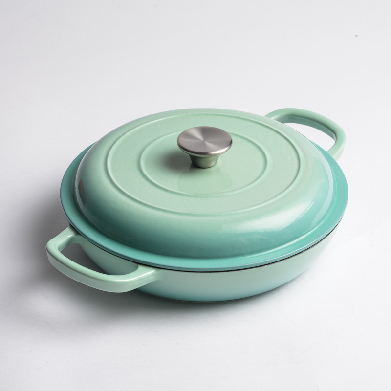 Enamel cast iron shallow casserole, cast iron pot