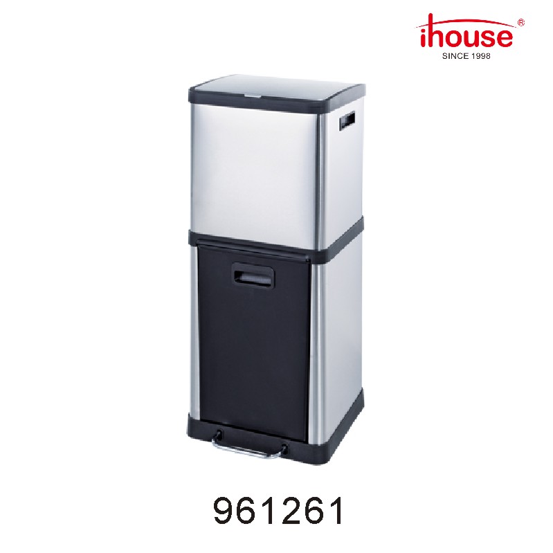 18L+20L 2-compartment stainless steel pedal bin（matt，fingerprint proof）