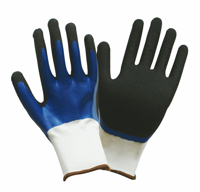 Safety Nitrile Sandy Double-color Coating Gloves, Waterproof