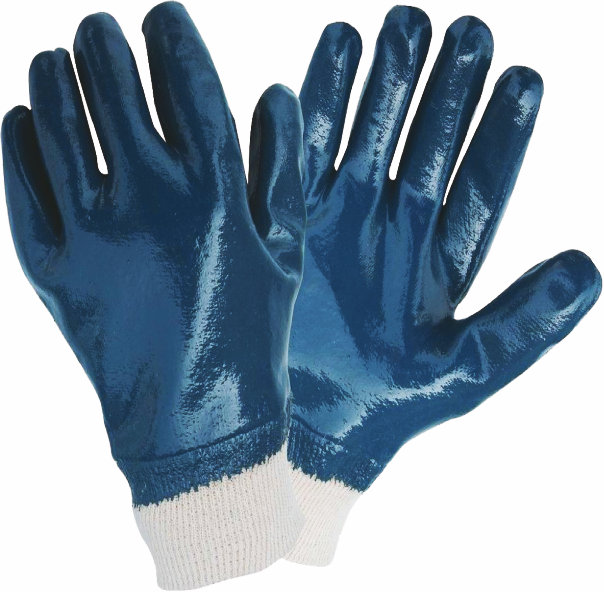Blue nitrile fully coated safety gloves with cotton jersey