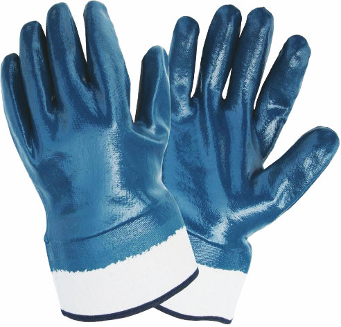 Blue nitrite fully coated safety gloves with safety cuff