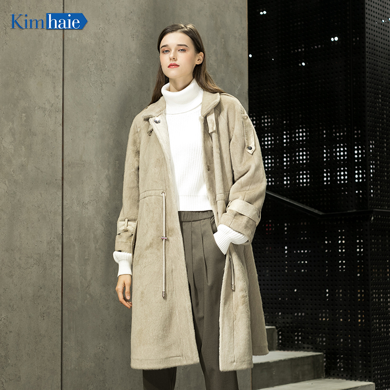 Ladies's beige imitation wool warm fashion coat