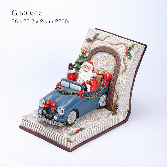 Porcelain Santa Driving Car On The Book With LED Light
