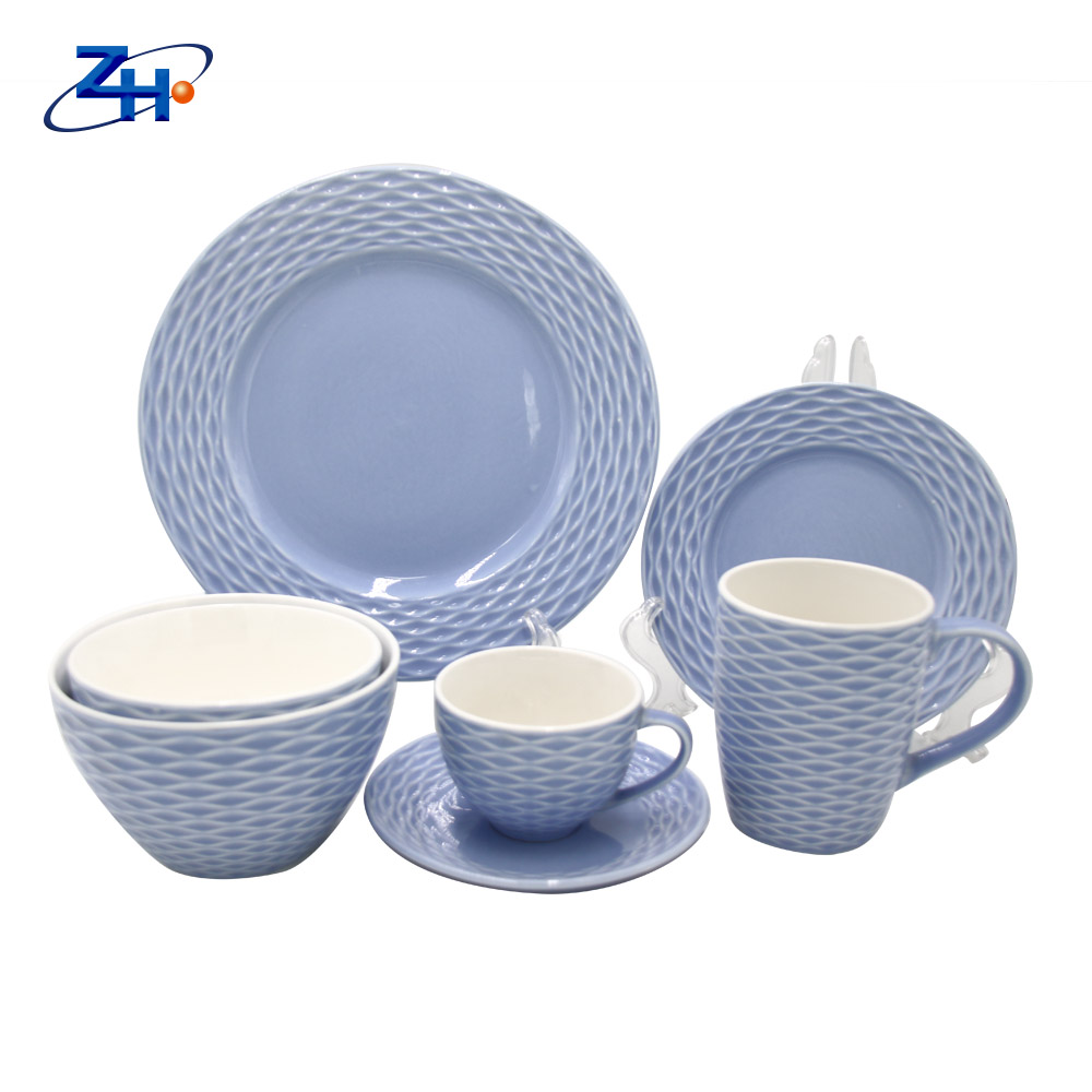Ceramic color glazed dinner set with embossed pattern