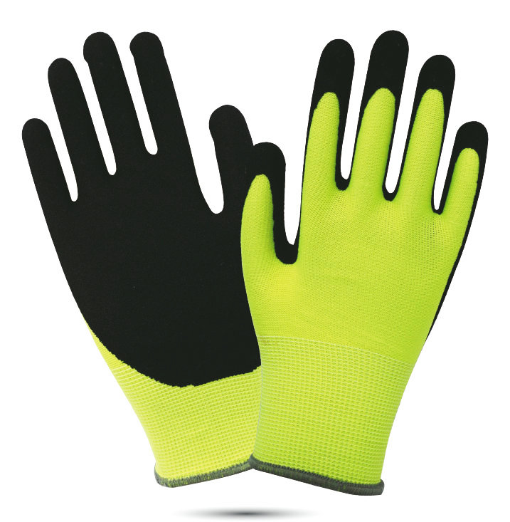 Foam latex coated glove,High Visible Gloves, high-elastic liner