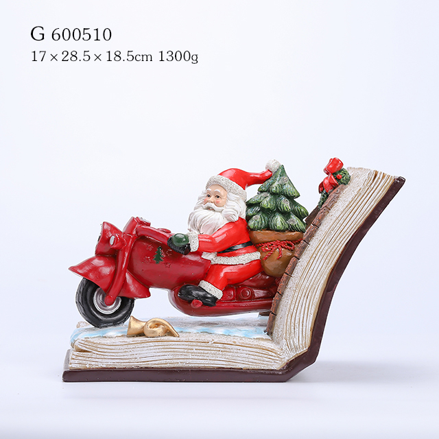 Porcelain Santa Riding The Moto On The Book With LED Light