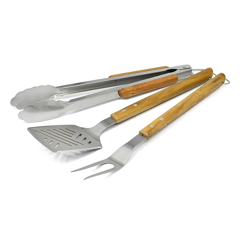 3PCS BBQ Tool Set W/Teak wood handle