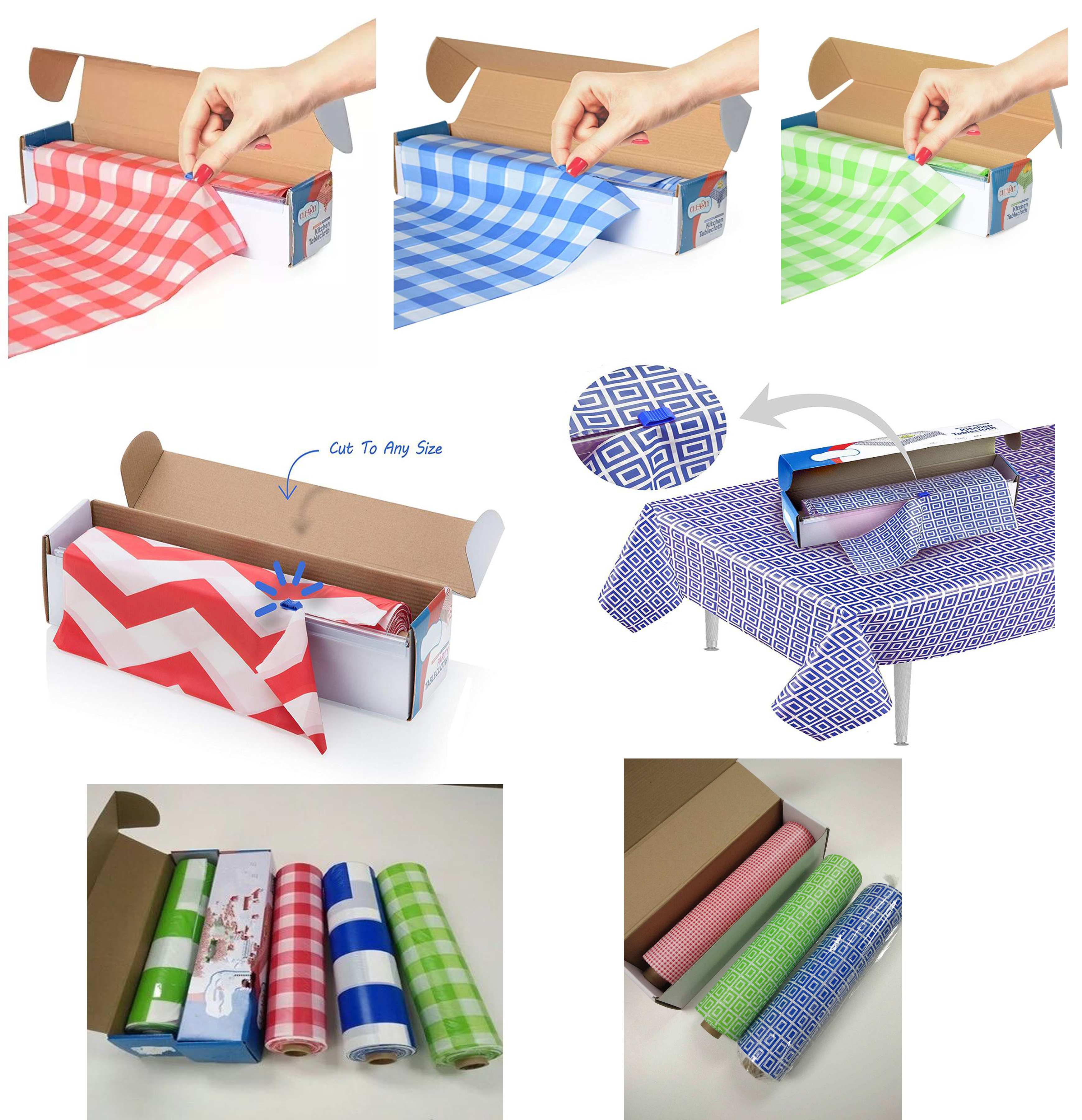 PRINTED Picnic/Party Disposable Plastic Tablecloth Roll With Self Cutter Box, table cover roll